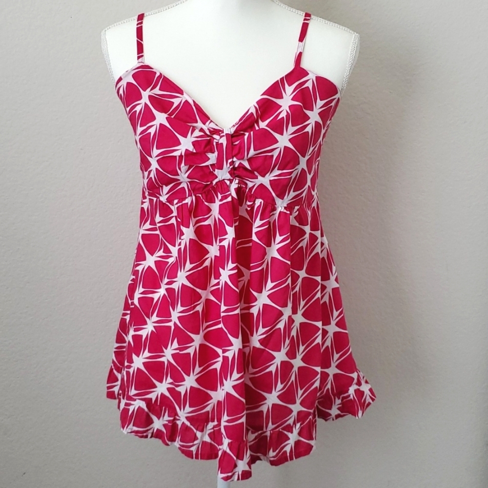H&M Pink White Geometric Print Spaghetti Strap Flowy Cami Tank Top Size 12
